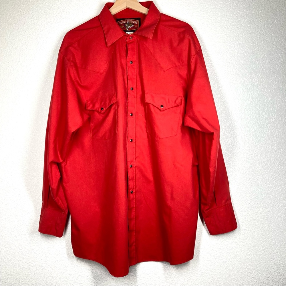 Red Rider Men's Western Shirt Button Down XXL Red Rodeo Snap Buttons Cowboy